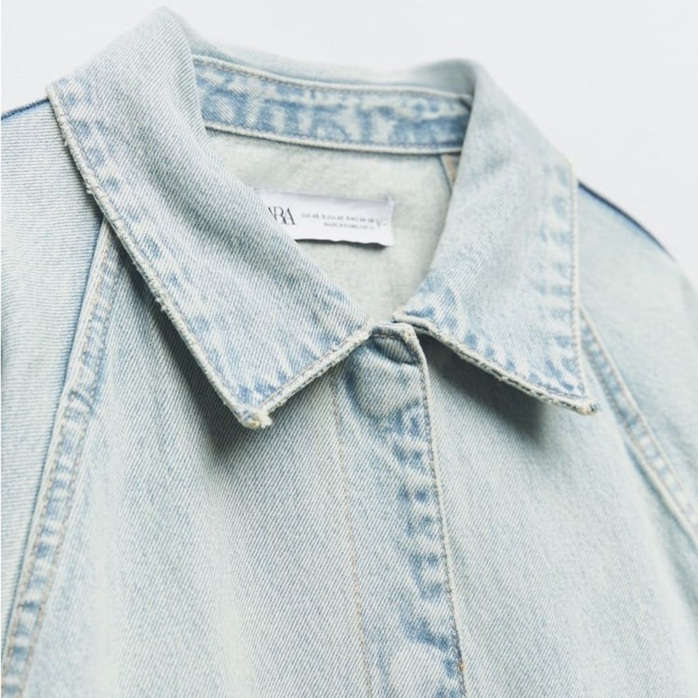 Zara Light Blue TRF Denim Trench Coat New - Picture 10 of 12